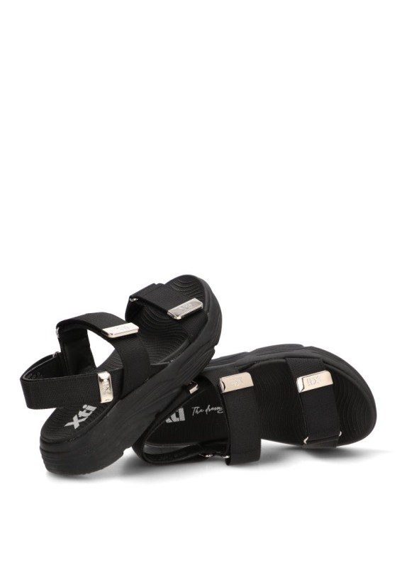 Sandalia textil negra con velcro y suela plana de mujer XTI 144073