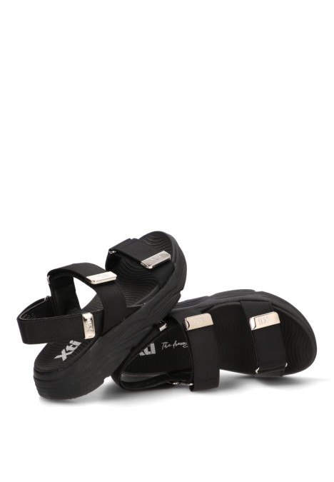 Sandalia textil negra con velcro y suela plana de mujer XTI 144073