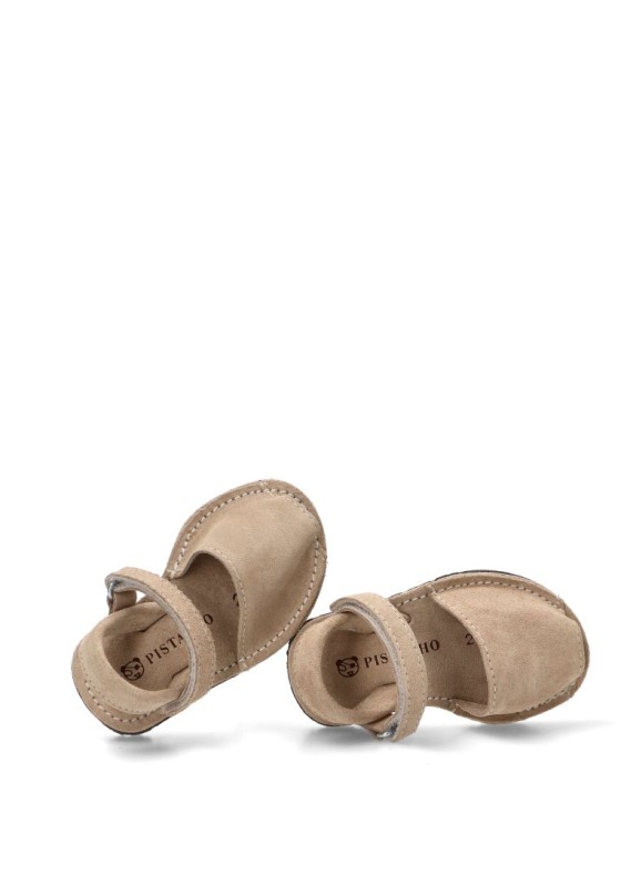 Sandalia serraje beige para niño PISTACHO ME 551 con suela plana
