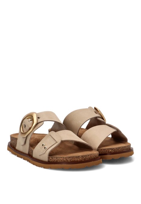 Sandalia de piel taupe con suela plana para mujer YOKONO BOLUS-254