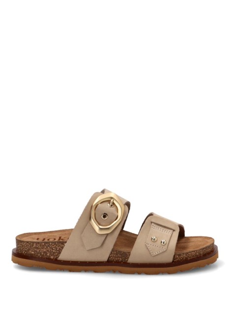 Sandalia de piel taupe con suela plana para mujer YOKONO BOLUS-254