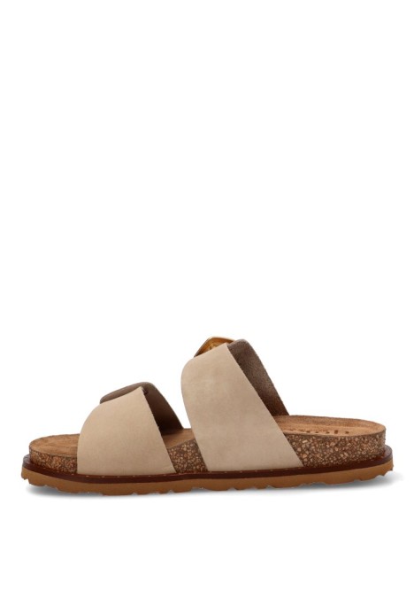 Sandalia de piel taupe con suela plana para mujer YOKONO BOLUS-254