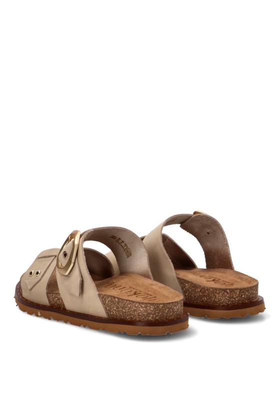 Sandalia de piel taupe con suela plana para mujer YOKONO BOLUS-254