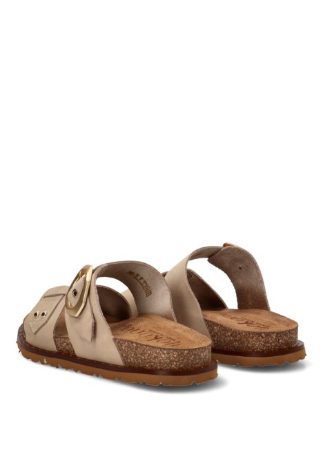 Sandalia de piel taupe con suela plana para mujer YOKONO BOLUS-254