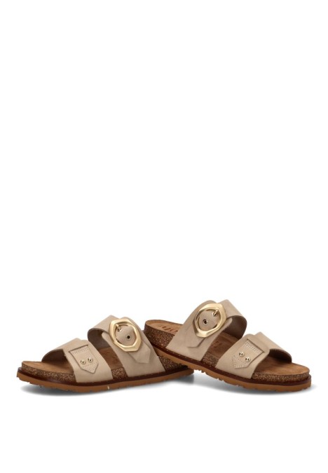 Sandalia de piel taupe con suela plana para mujer YOKONO BOLUS-254