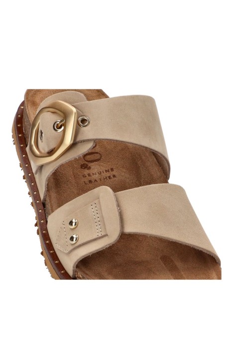 Sandalia de piel taupe con suela plana para mujer YOKONO BOLUS-254