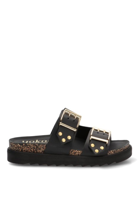 Sandalia de piel negra para mujer YOKONO TUNEZ-262 con suela plana