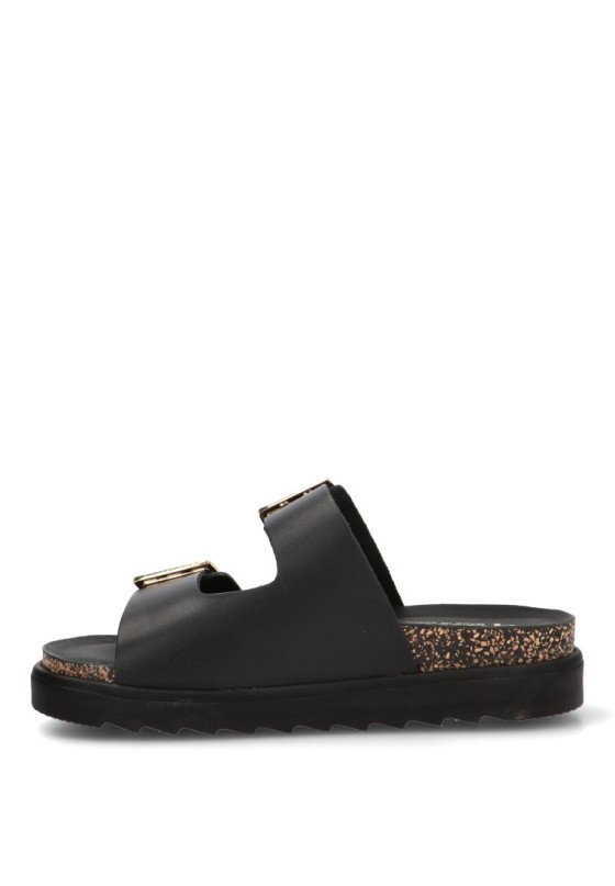 Sandalia de piel negra para mujer YOKONO TUNEZ-262 con suela plana