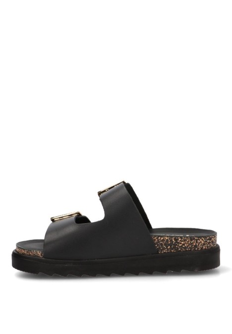 Sandalia de piel negra para mujer YOKONO TUNEZ-262 con suela plana