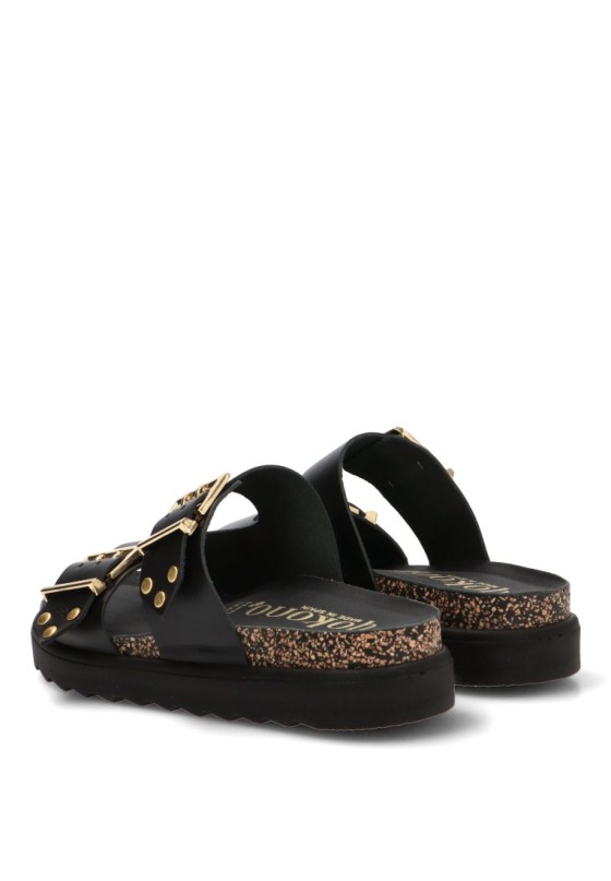 Sandalia de piel negra para mujer YOKONO TUNEZ-262 con suela plana