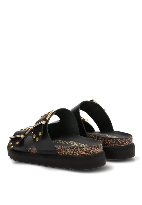 Sandalia de piel negra para mujer YOKONO TUNEZ-262 con suela plana