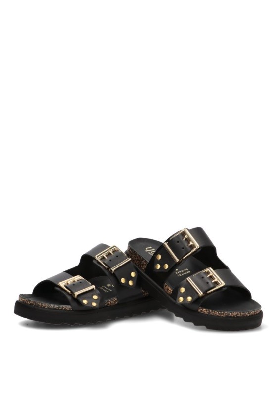 Sandalia de piel negra para mujer YOKONO TUNEZ-262 con suela plana