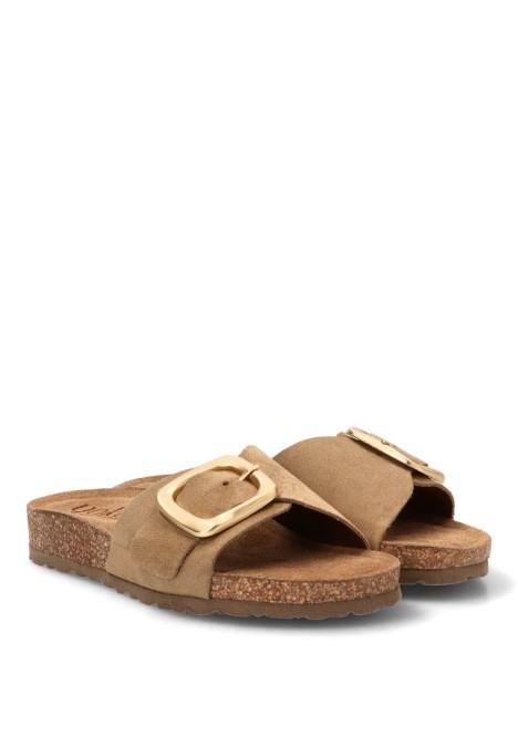 Sandalia JERBA-114 de mujer YOKONO en piel beige con suela plana