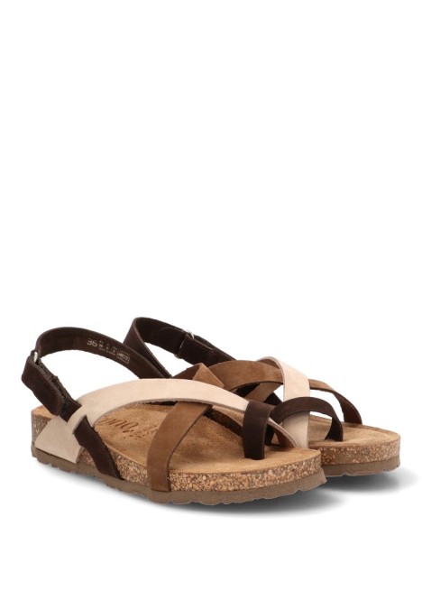 Sandalia con suela plana de mujer YOKONO JERBA-718 en piel marrón