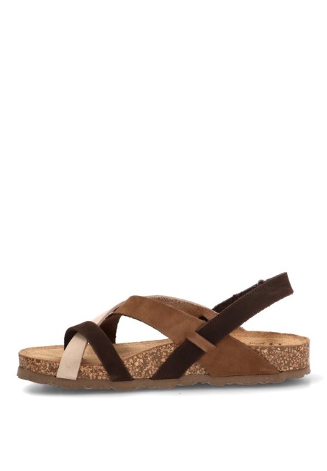 Sandalia con suela plana de mujer YOKONO JERBA-718 en piel marrón