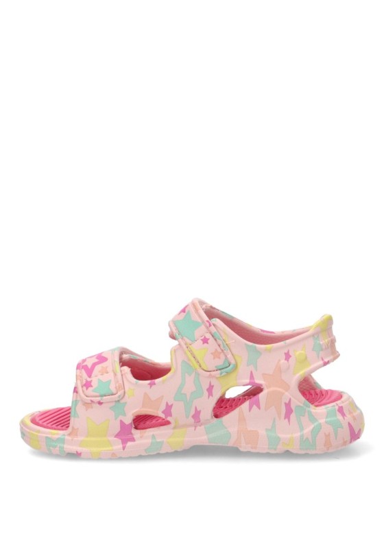 Sandalia de playa rosa con velcro y suela plana para niña BIOMECANICS 262297
