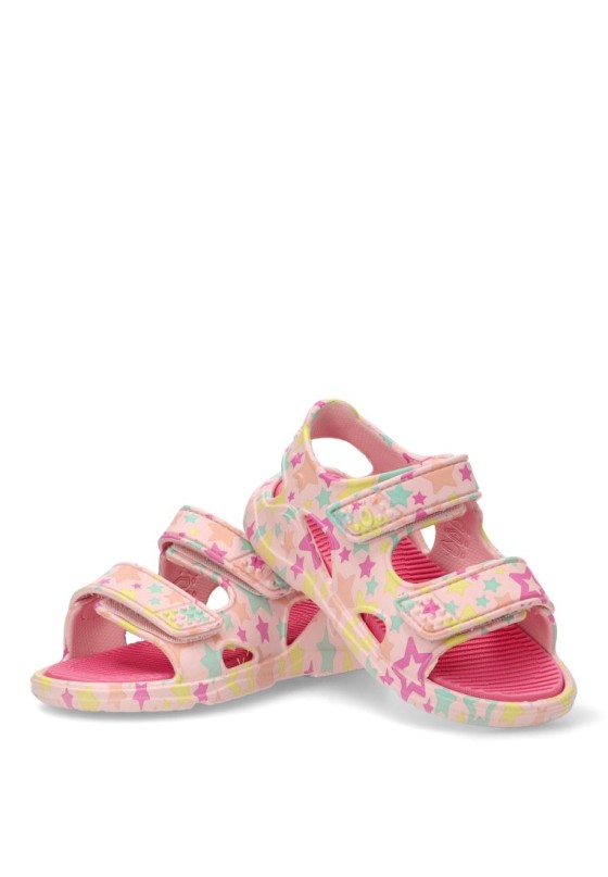 Sandalia de playa rosa con velcro y suela plana para niña BIOMECANICS 262297