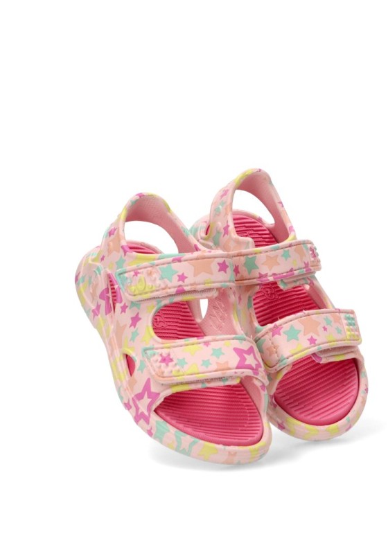 Sandalia de playa rosa con velcro y suela plana para niña BIOMECANICS 262297