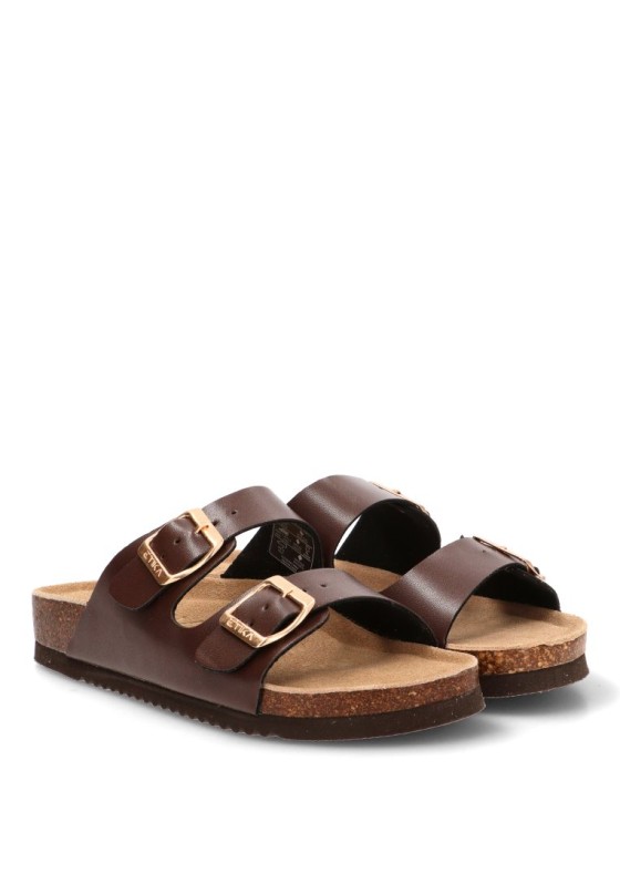 Sandalia de playa ETIKA 10015 para mujer en chocolate con hebillas y suela plana
