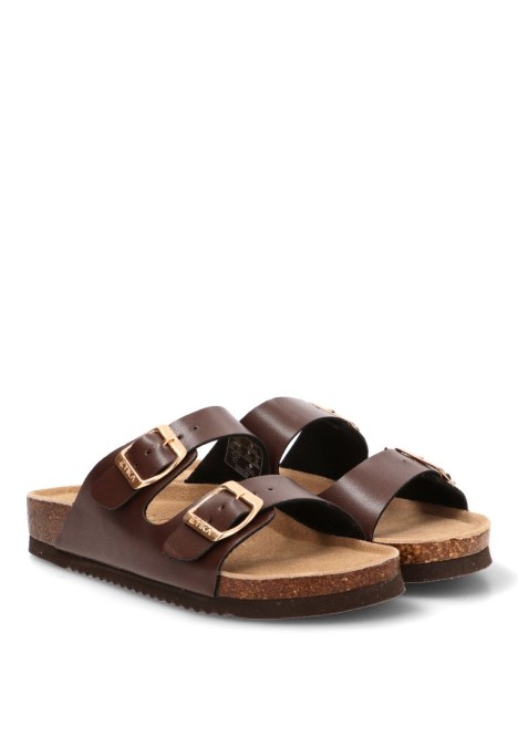 Sandalia de playa ETIKA 10015 para mujer en chocolate con hebillas y suela plana