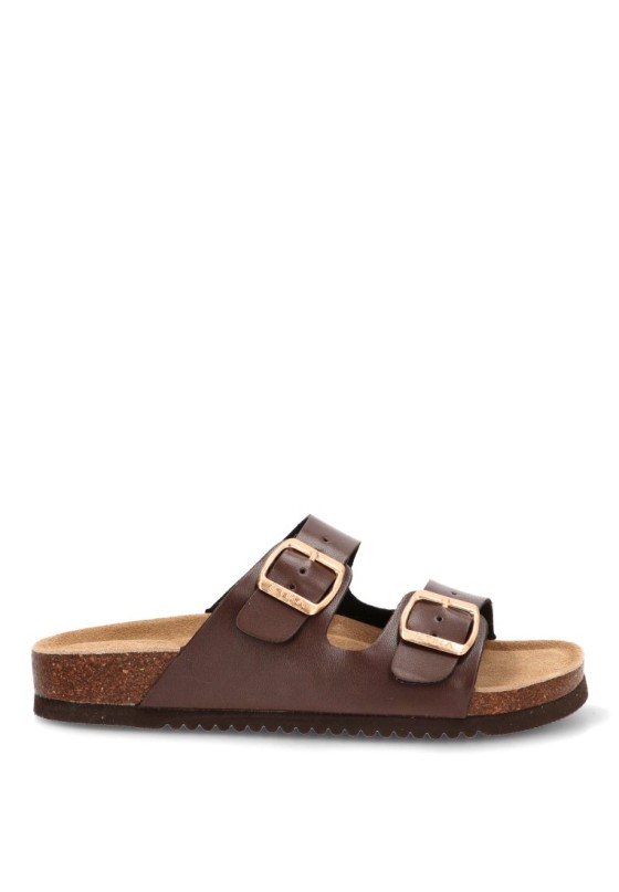 Sandalia de playa ETIKA 10015 para mujer en chocolate con hebillas y suela plana