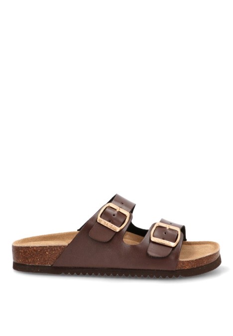 Sandalia de playa ETIKA 10015 para mujer en chocolate con hebillas y suela plana