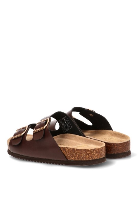 Sandalia de playa ETIKA 10015 para mujer en chocolate con hebillas y suela plana