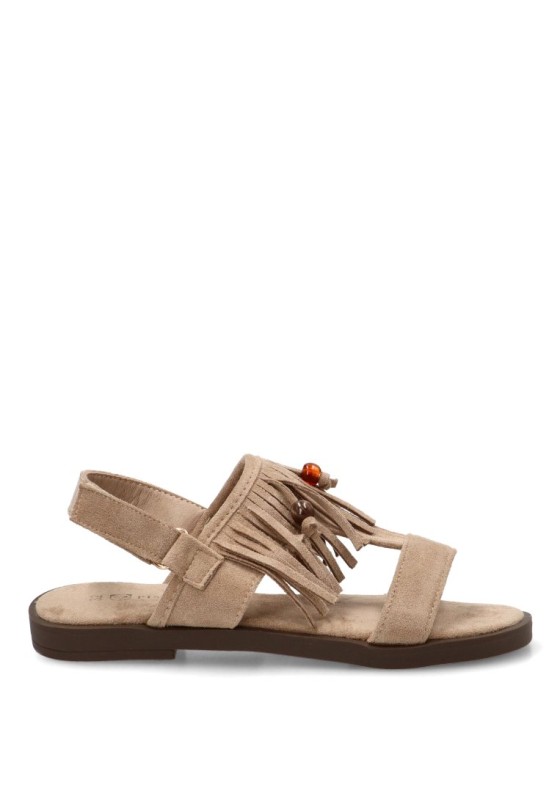 Sandalia beige PISTACHO 13766 para niña con flecos y suela plana