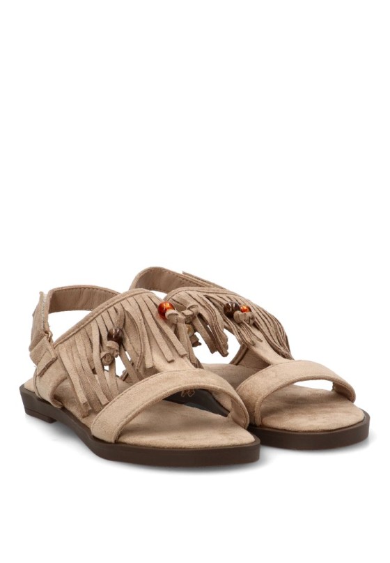 Sandalia beige PISTACHO 13766 para niña con flecos y suela plana