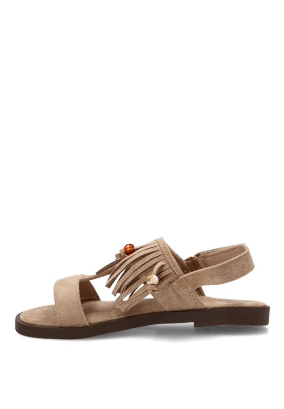 Sandalia beige PISTACHO 13766 para niña con flecos y suela plana