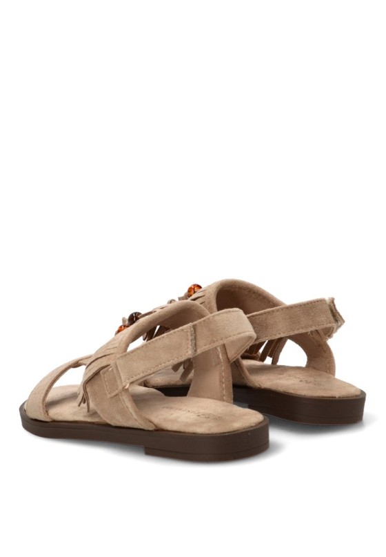 Sandalia beige PISTACHO 13766 para niña con flecos y suela plana