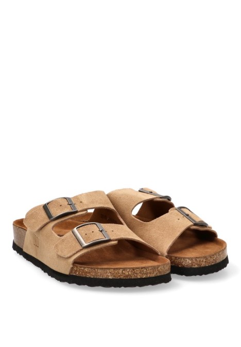 Sandalia con suela plana de hombre MUSTANG 84716 en piel color arena