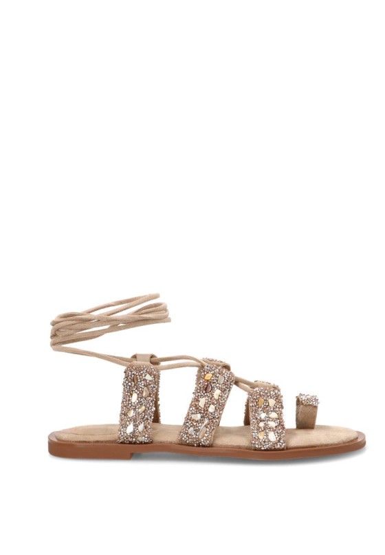 Sandalia para mujer IDEAL SHOES 9820 con piedras y suela plana