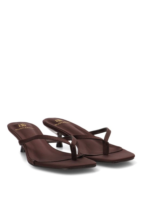 Sandalia de dedo de mujer Luna Collection JM-5740F en raso marrón con tacón medio