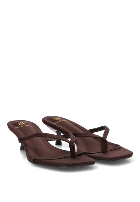 Sandalia de dedo de mujer Luna Collection JM-5740F en raso marrón con tacón medio