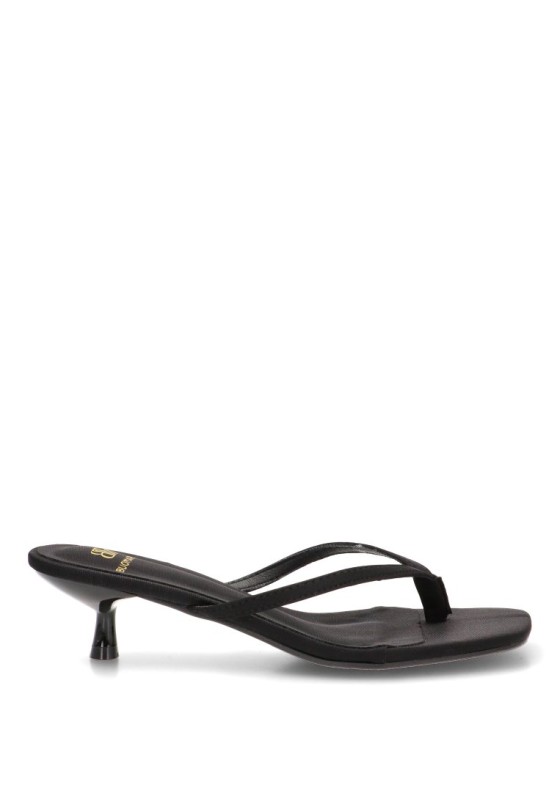 Sandalia de dedo en raso negro con tacón medio para mujer JM-5740F Luna Collection