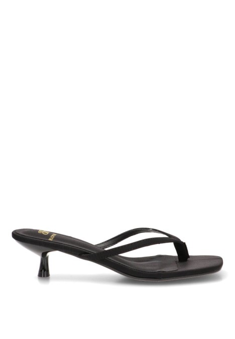 Sandalia de dedo en raso negro con tacón medio para mujer JM-5740F Luna Collection