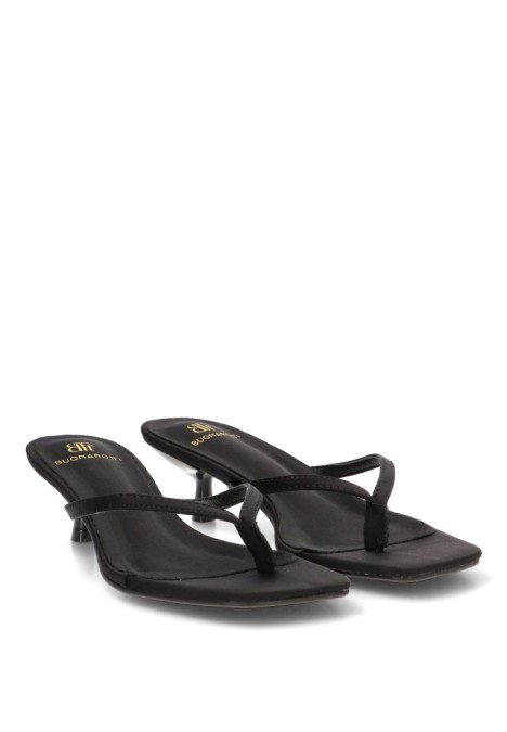 Sandalia de dedo en raso negro con tacón medio para mujer JM-5740F Luna Collection