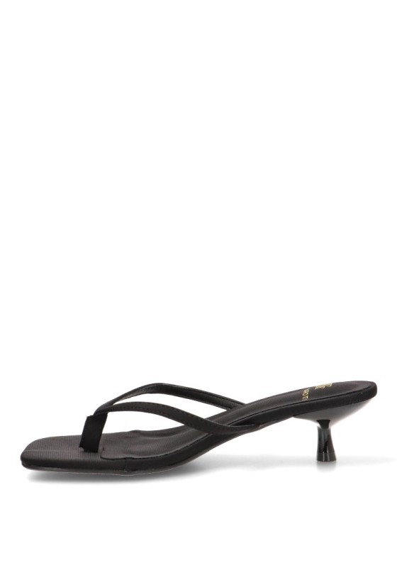 Sandalia de dedo en raso negro con tacón medio para mujer JM-5740F Luna Collection