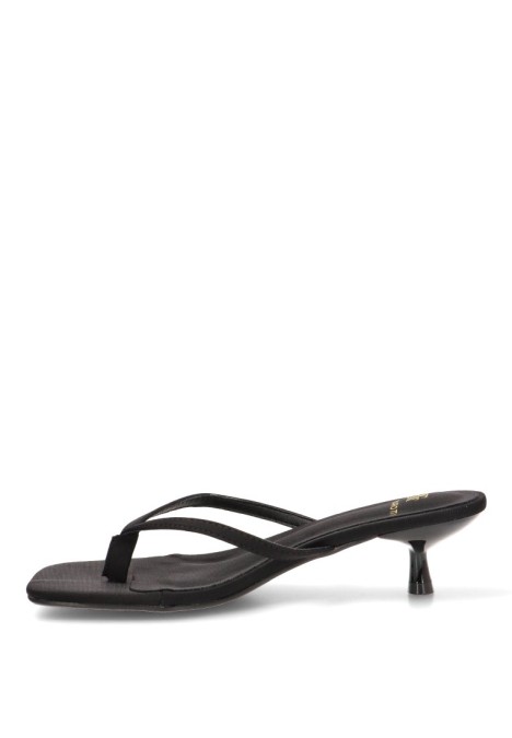 Sandalia de dedo en raso negro con tacón medio para mujer JM-5740F Luna Collection