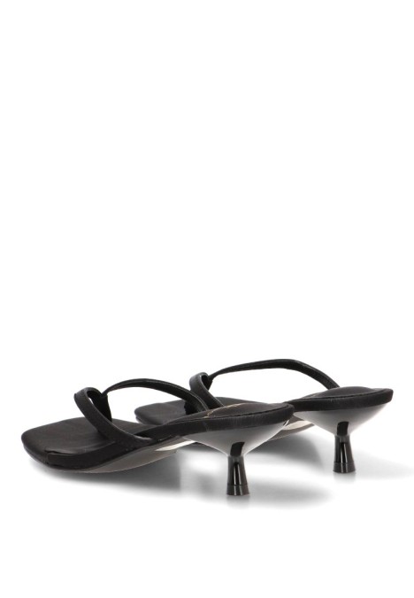 Sandalia de dedo en raso negro con tacón medio para mujer JM-5740F Luna Collection
