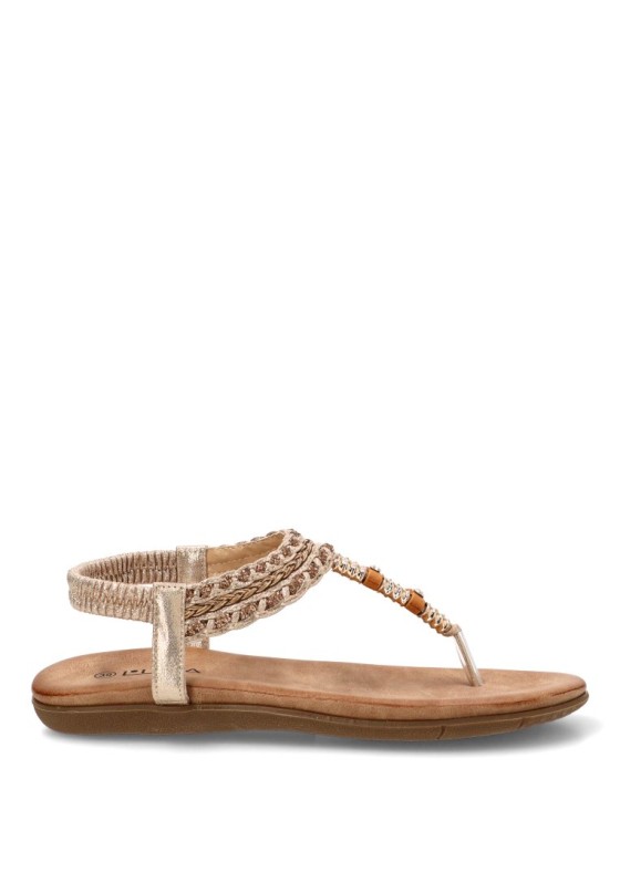 Sandalia oro de mujer STAY 60-3143 con corte T y suela plana