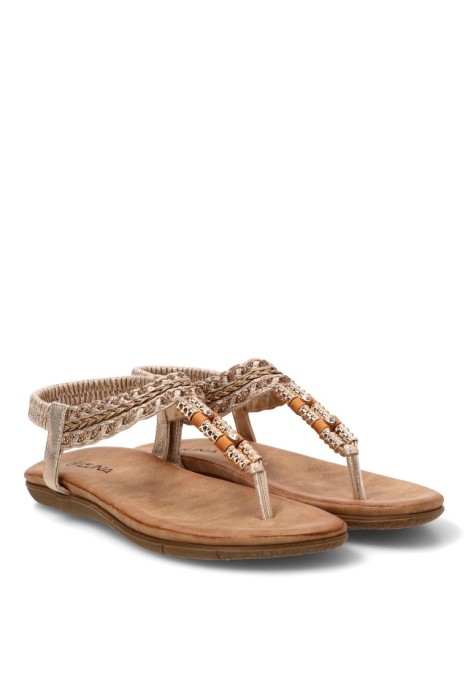 Sandalia oro de mujer STAY 60-3143 con corte T y suela plana
