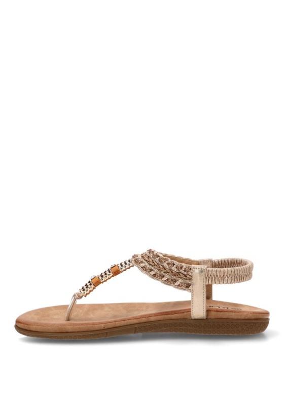 Sandalia oro de mujer STAY 60-3143 con corte T y suela plana