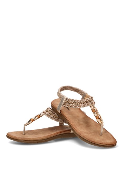 Sandalia oro de mujer STAY 60-3143 con corte T y suela plana