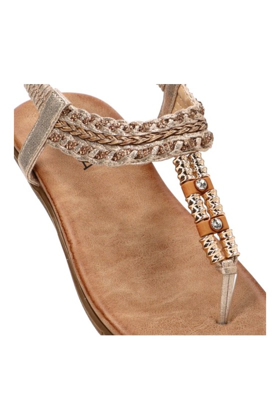 Sandalia oro de mujer STAY 60-3143 con corte T y suela plana