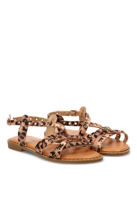 Sandalia con tiras y suela plana en leopardo de mujer STAY 60-3149