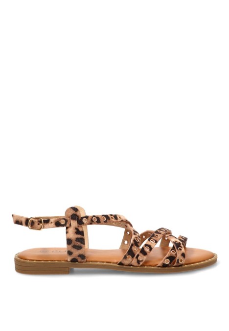 Sandalia con tiras y suela plana en leopardo de mujer STAY 60-3149
