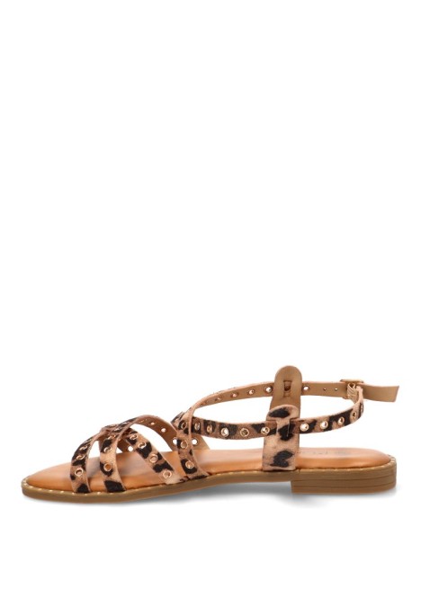 Sandalia con tiras y suela plana en leopardo de mujer STAY 60-3149