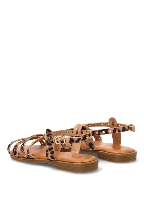 Sandalia con tiras y suela plana en leopardo de mujer STAY 60-3149